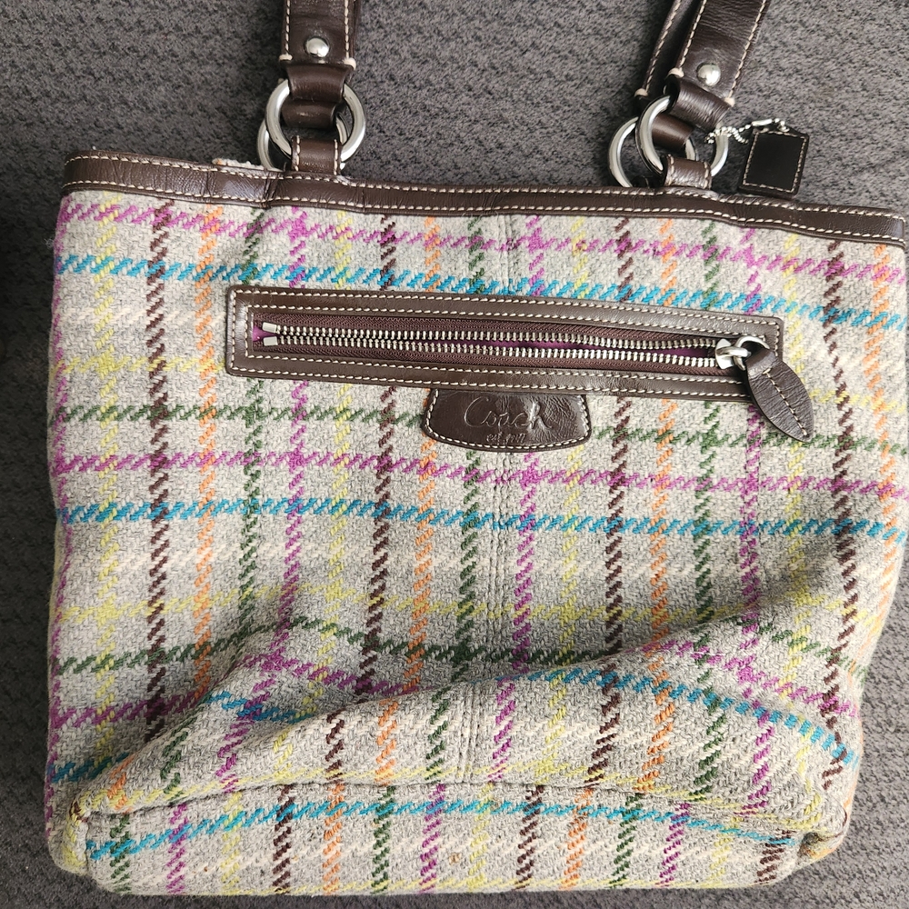 Coach Purple and Gray Shoulder Bag with Structured Design